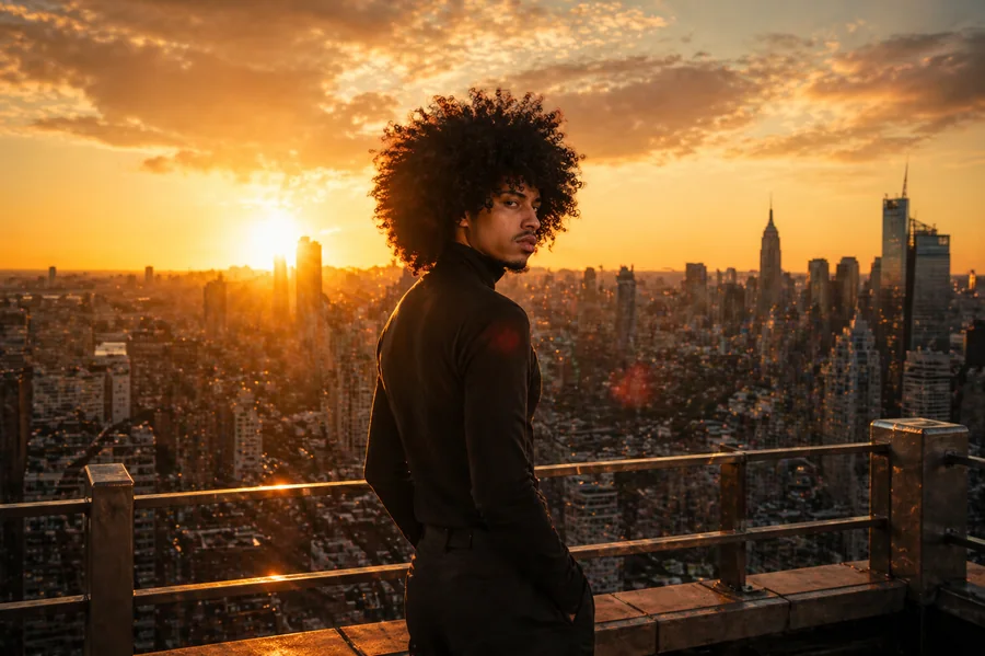 Rooftop Sunset Silhouette (Boy)